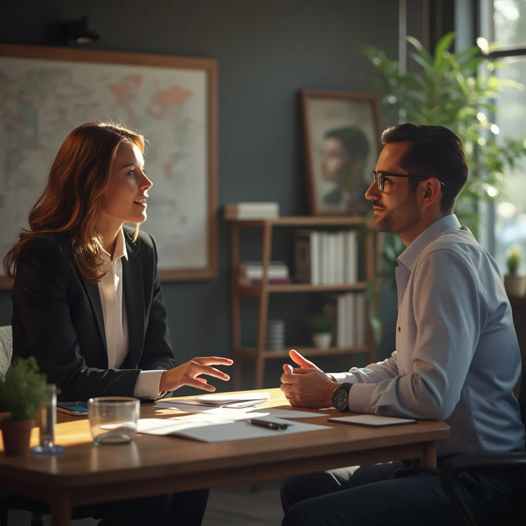 Consultant en discussion avec un client